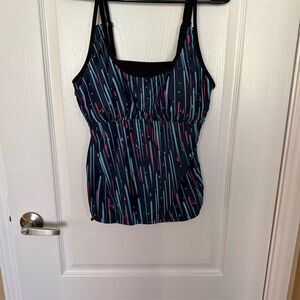 Yonique Women's Multicolor Striped Tankini Top L Adjustable Straps